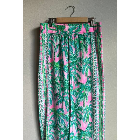 LILLY PULITZER Bal Harbour Print Wide Leg Pant in Suite Views Pink Blossom SZ M - Picture 2 of 7